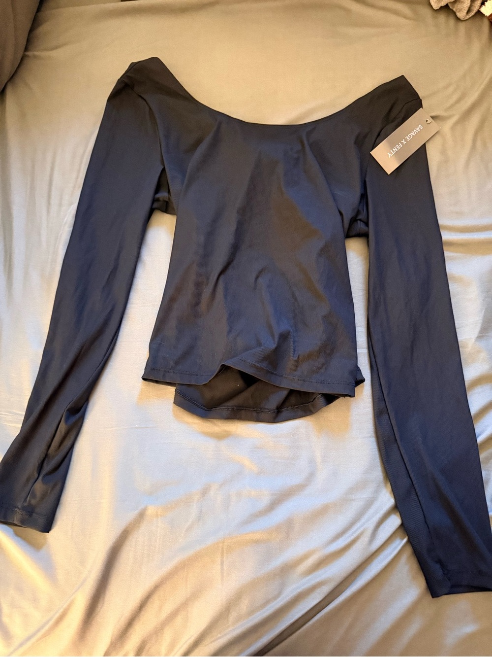 Savage X Fenty Black Ribbed One-Shoulder Top